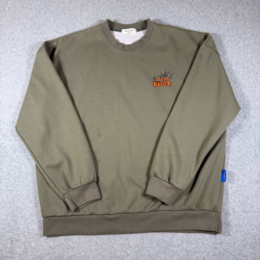 Another Seoul Bread Duck Sweatshirt Unisex Olive Green Graphic Pullover Size L